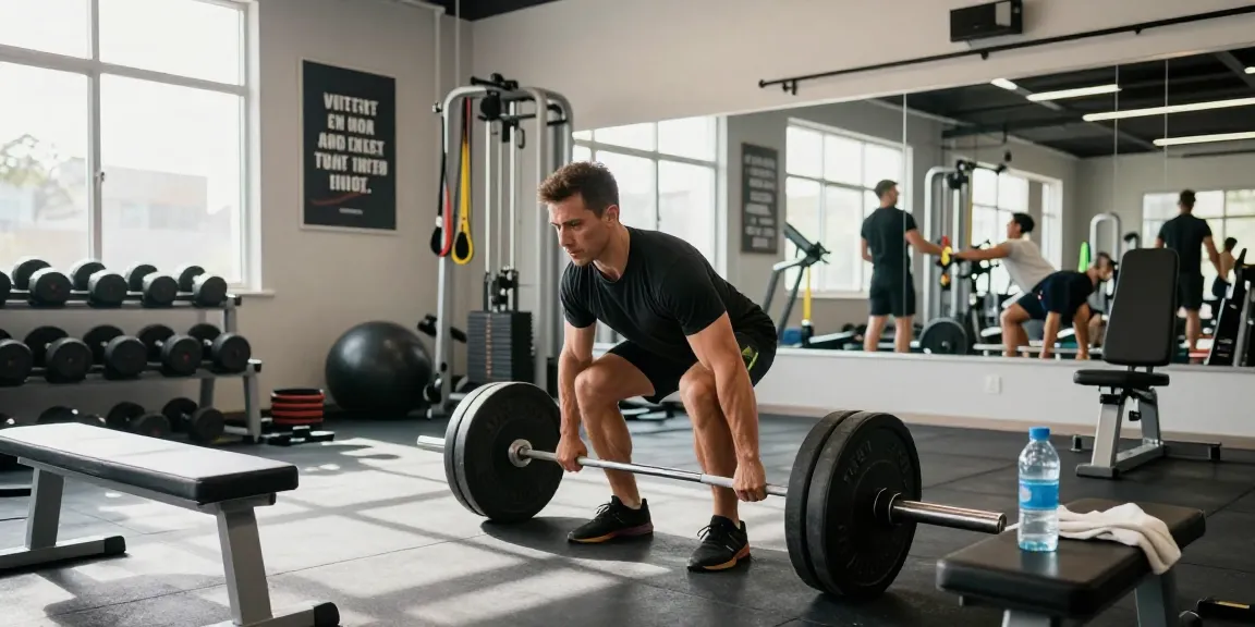 Strong athlete lifting weights in a bright gym, showcasing Prime Pharma Steroiden for fitness gains.