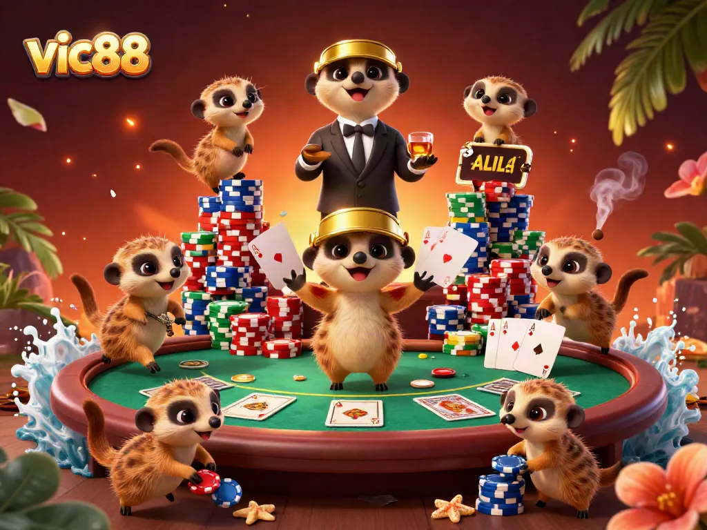 Immerse in the exciting vic88 casino experience with meerkats running the joint and colorful chips flying.