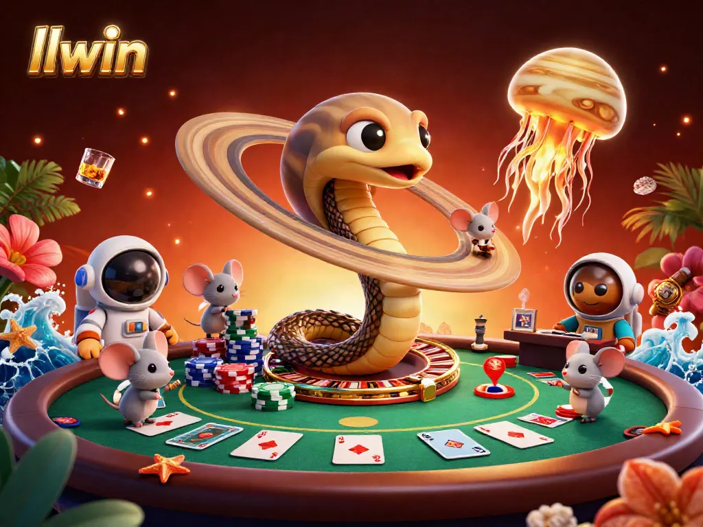 Bet on thrilling outcomes with llwin in a vibrant casino scene filled with cosmic characters.