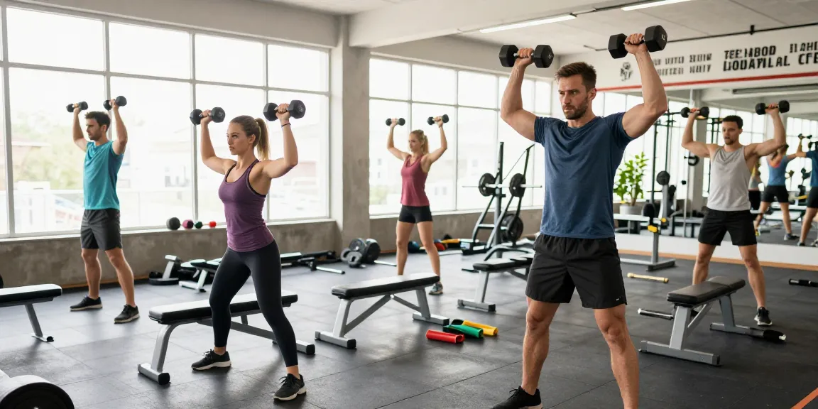 Prime Pharma Steroïden Winkel met fitnessliefhebbers tijdens krachttraining in een moderne sportschool.