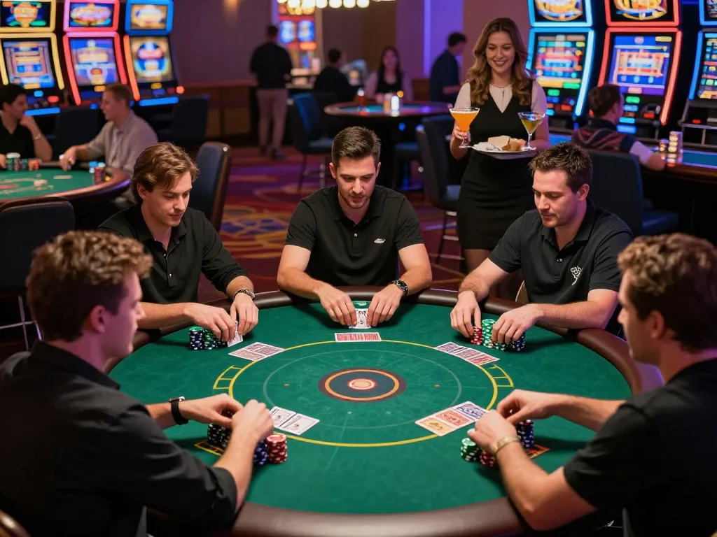 Live poker action at one88me conference with engaged players and dealer at vibrant casino.