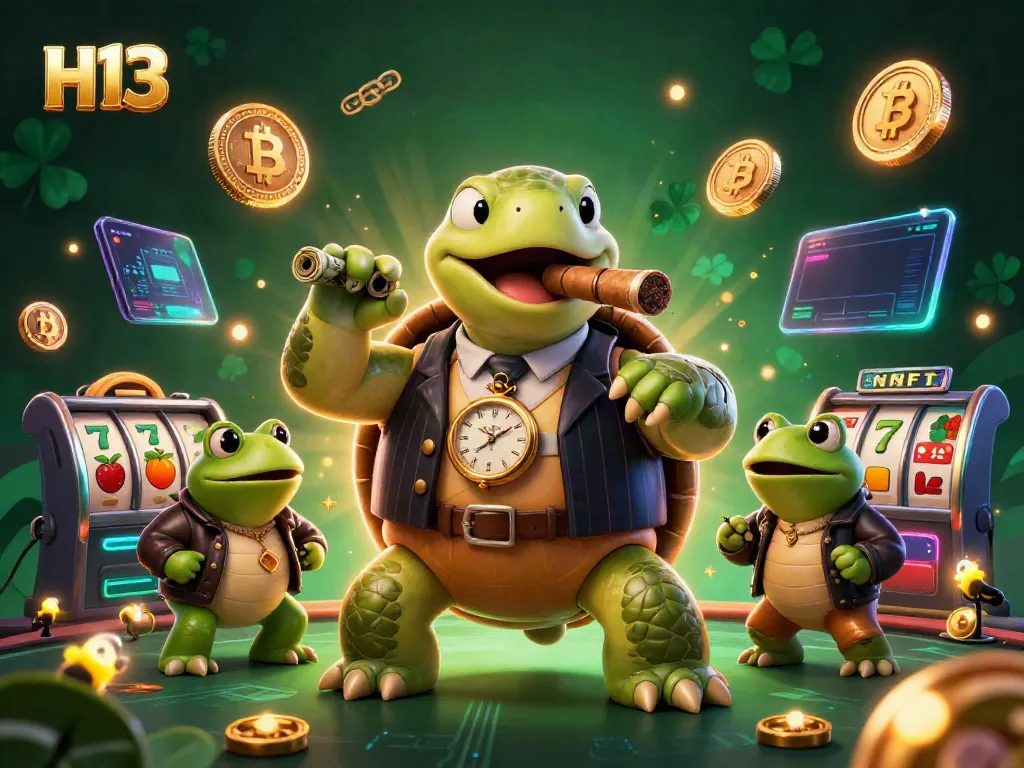 Engage with H13 at a vibrant casino scene featuring a turtle in a mobster suit and exciting game elements.