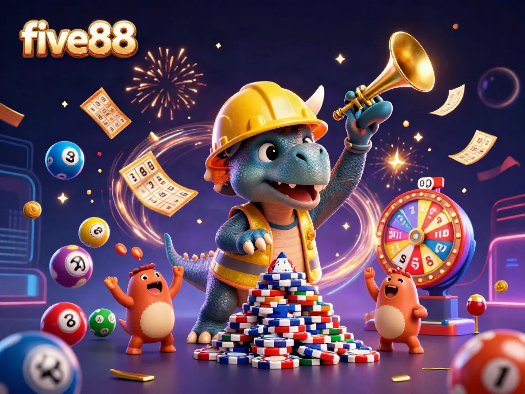 Experience exciting gaming at five88 with dynamic lottery elements and cheerful characters