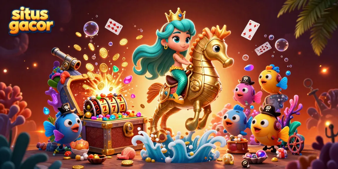Experience situs gacor magic with mermaid princess amidst vibrant casino treasures and adventure.