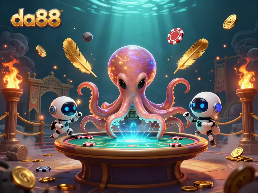 Experience thrilling gameplay at da88 with vibrant alien characters at a holographic poker table.