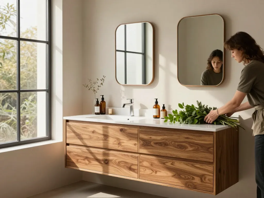 Ontdek de elegantie van massief eiken badkamermeubels bij vanheckbadkamers.nl in een serene omgeving.