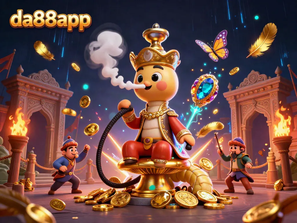Experience the excitement of da88app as the giant caterpillar hookah-master entertains in a vibrant casino setting.