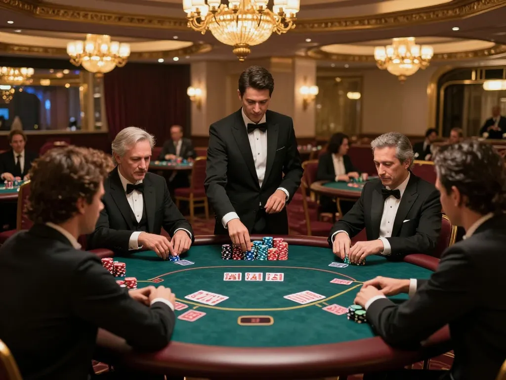 Players engage in a high-stakes poker game in a VIP casino setting, exploring strategies with link LLwin.