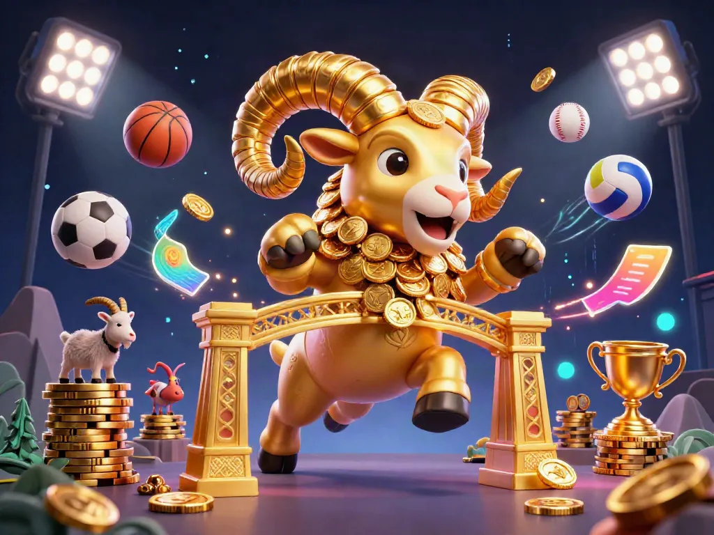 Experience the excitement of ty le nha cai with a golden ram charging through a vibrant sports betting scene.