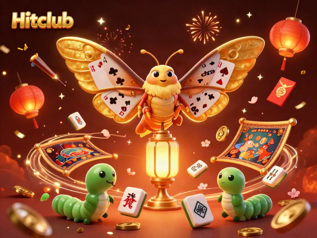 Engage with Hitclub through thrilling casino games surrounded by festive gold elements.