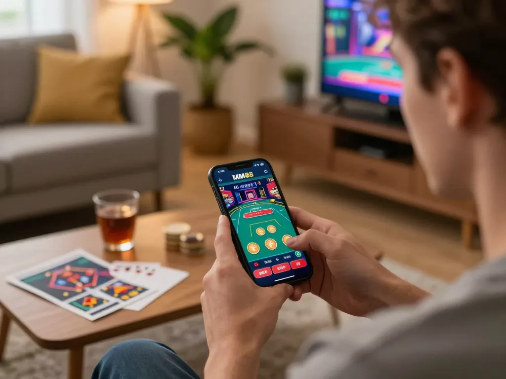 Engaging moment with MM88 online casino app showcasing a user betting strategy and excitement