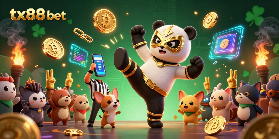 Engage in thrilling tx88 bet action with a panda wrestler and adorable animals cheering.
