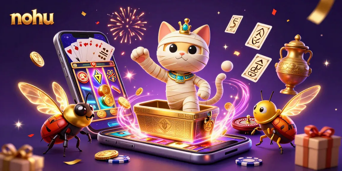 Experience thrilling slot action in a vibrant nohu casino scene with 3D characters and dynamic games.