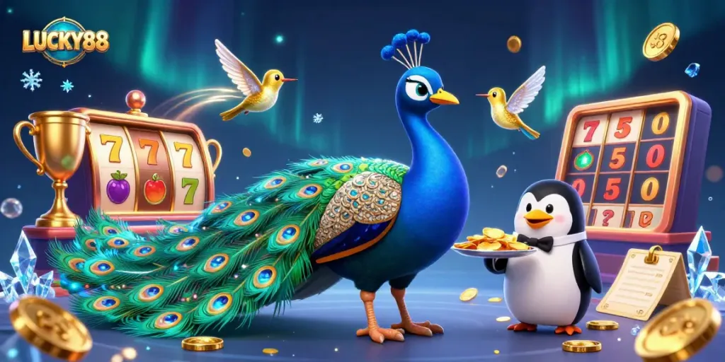 Spin to win big with LUCKY88 in this colorful casino-themed masterpiece.