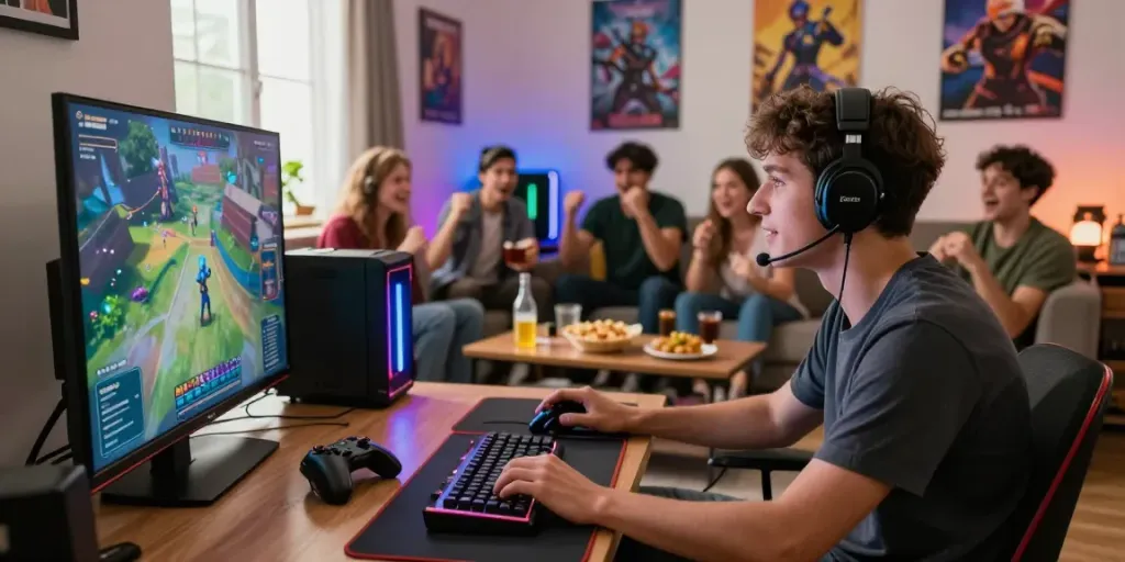 Gameplay seru di ruang tamu dengan suasana hangat, mencerminkan pengalaman situs gacor.