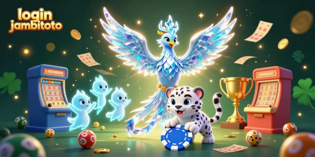 Engage in exciting lottery gameplay by logging into JambiToto, featuring vibrant characters and dynamic elements.