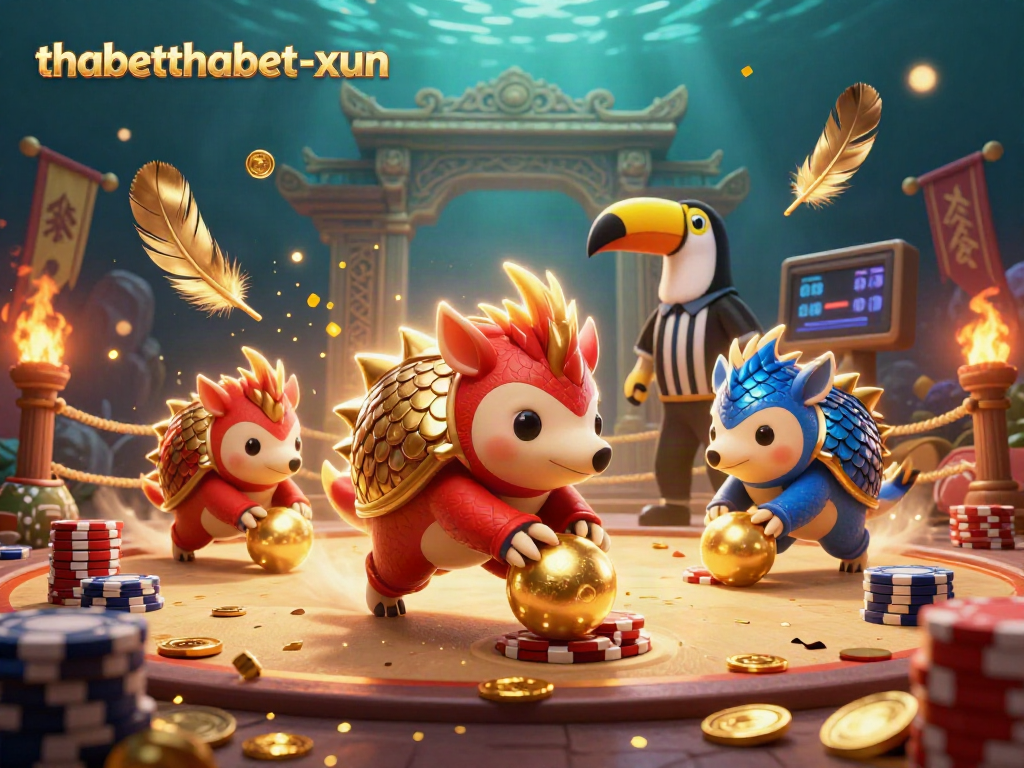 Engage with thabetthabet-xun's thrilling bowling pangolins contest amidst poker chips in this vibrant casino scene.
