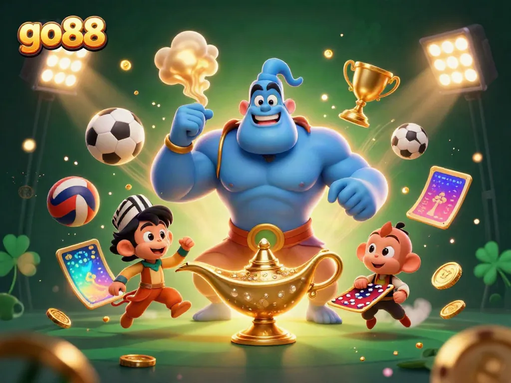 Experience thrilling gaming at go88 with vibrant characters, sports elements, and dynamic play actions.