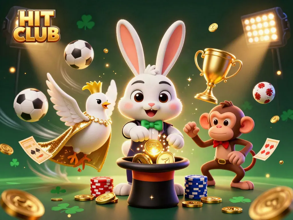 Experience thrilling action with HIT CLUB as a magician pulls coins in a vibrant casino scene.