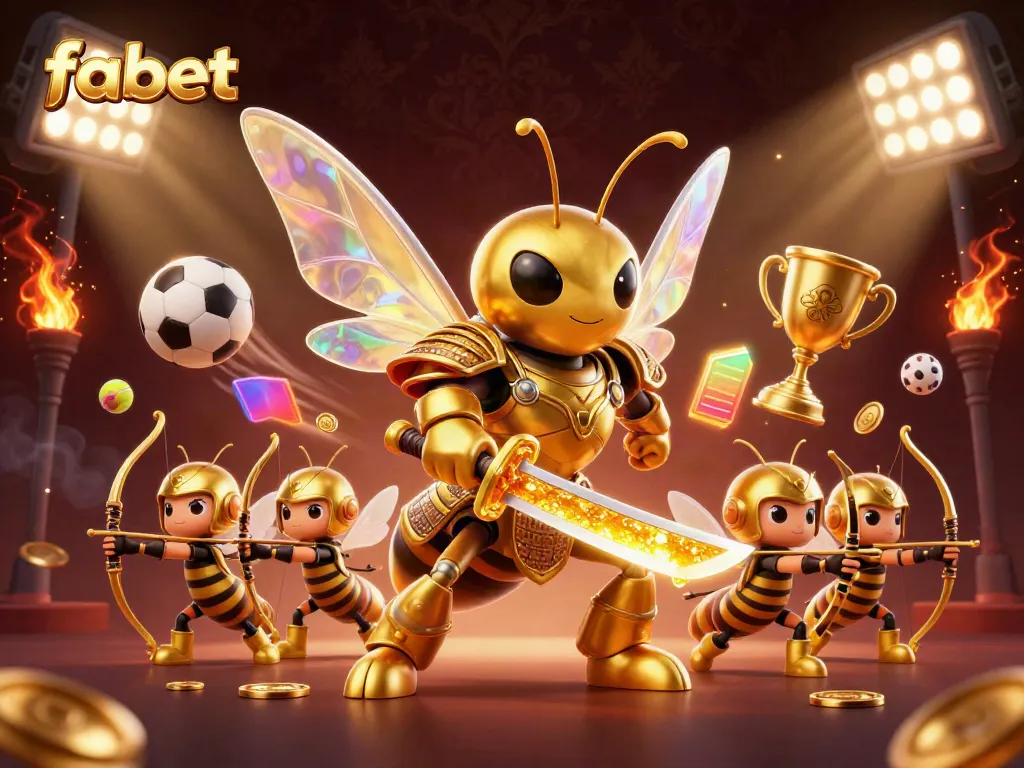 Engage in the vibrant gambling excitement with fabet as the golden hornet wields katanas amid flying sports elements.