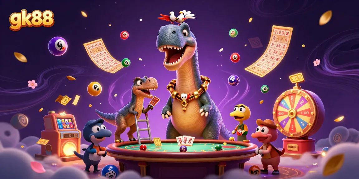 Experience excitement at gk88 with a vibrant 3D casino scene showcasing unique characters and dynamic gaming elements.