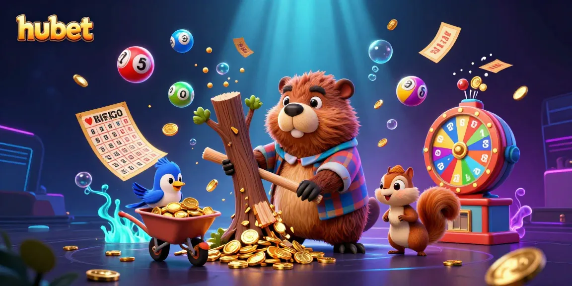 Join the hubet adventure with a 3D beaver collecting golden coins in this vibrant casino scene.