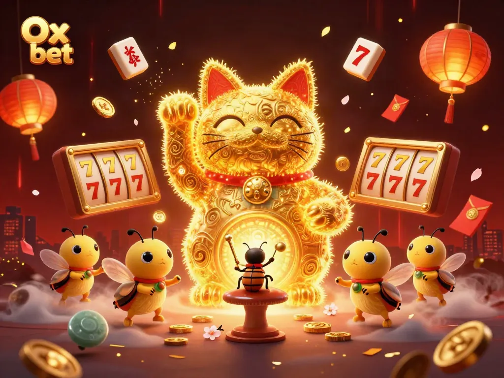 Engage with Ox bet's vibrant casino experience illustrated by golden fireflies and dynamic symbols.