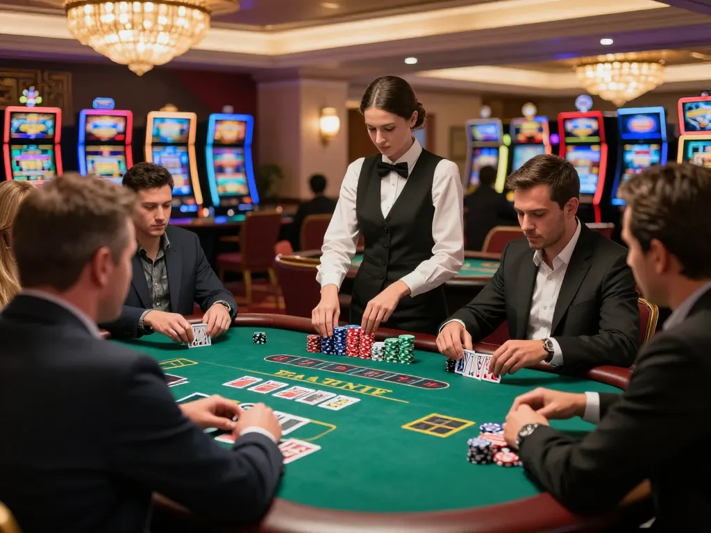 Players engaging in an intense game of blackjack at a TR88 casino table, showcasing strategy and excitement during gameplay.