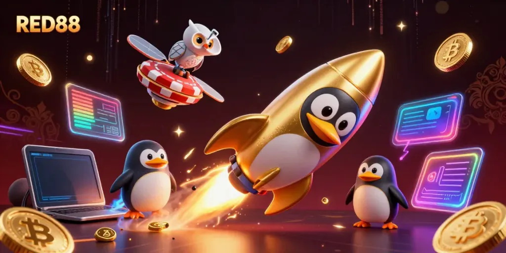 Experience thrilling gameplay at RED88 with a golden penguin racing towards riches.