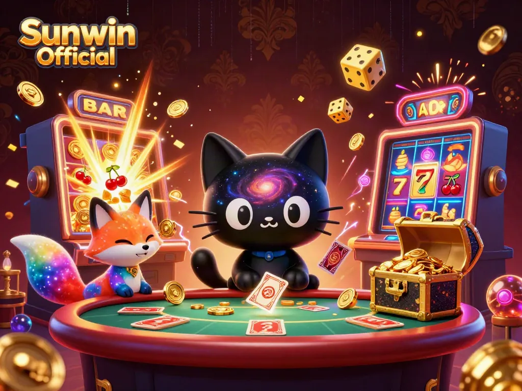 Engage in thrilling games at Sunwin Official, featuring vibrant 3D illustrations of cosmic gambling.
