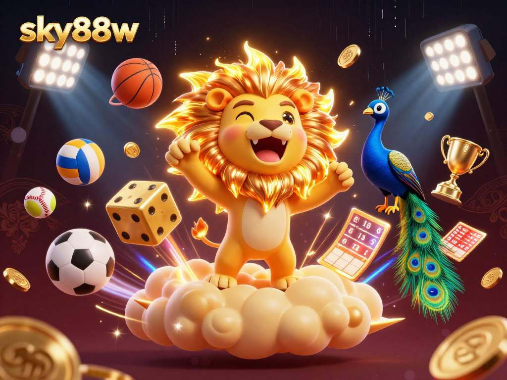 Experience thrilling gameplay at sky88w with a vibrant 3D gaming atmosphere filled with sports and casino elements.