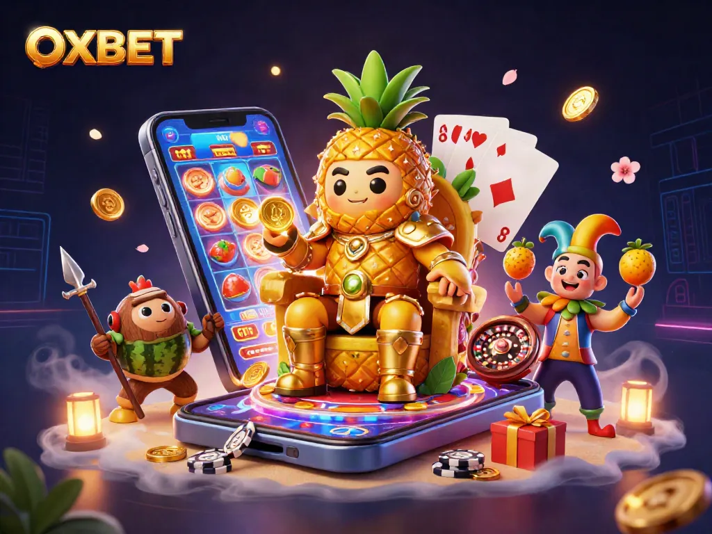 Experience the vibrant energy of OXBET with a king and his casino entourage in dynamic play.