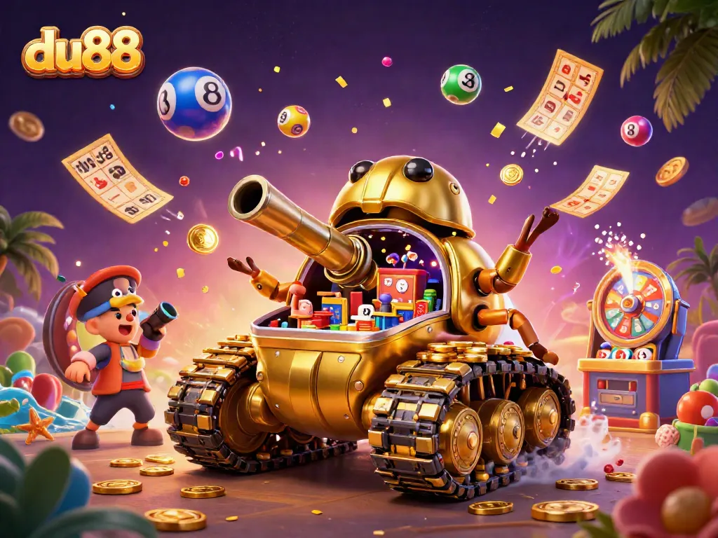 Play and win at du88 in a vibrant, 3D casino scene full of excitement and action.