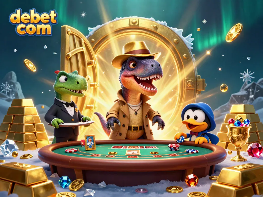 Engage in thrilling games at debet com with cartoon characters and dazzling casino visuals.