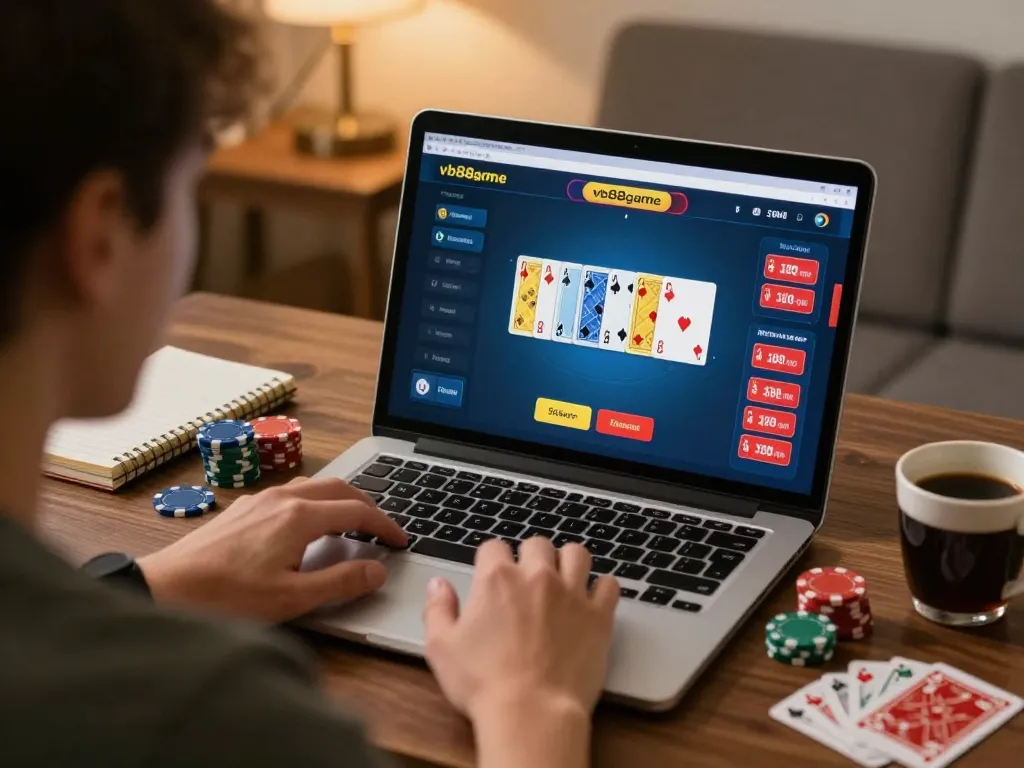 Engaging online poker scene showcasing strategic play at vb88game with focused player and colorful hand.