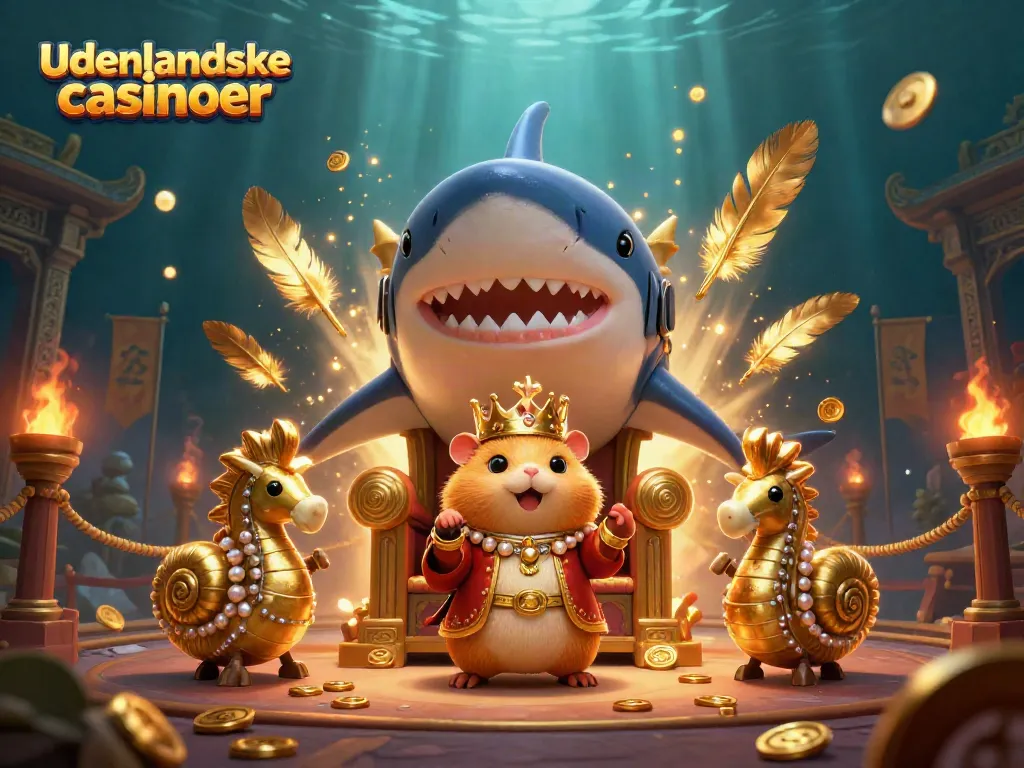 Engage with udenlandske casinoer featuring a hamster king on a megalodon throne amidst swirling golden feathers.
