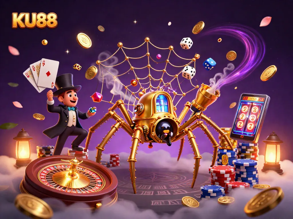 KU88 invites players to catch thrilling slots and jackpots in a vibrant casino illustration filled with action.