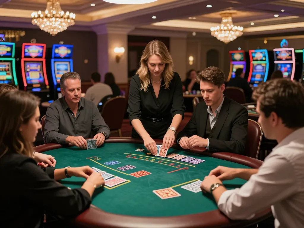 RIKVIP players enjoying a thrilling blackjack game in an upscale casino environment.