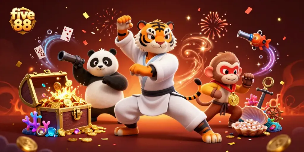 Experience thrilling gameplay at five 88 with vibrant characters and exciting casino elements in action.