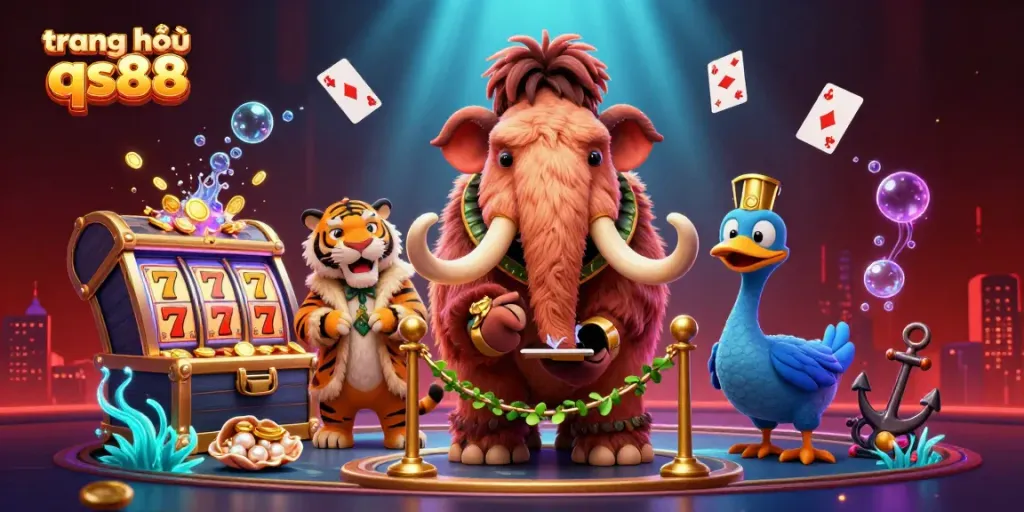 Experience the vibrant energy of trang chủ qs88 with iconic casino characters and colorful gaming elements.
