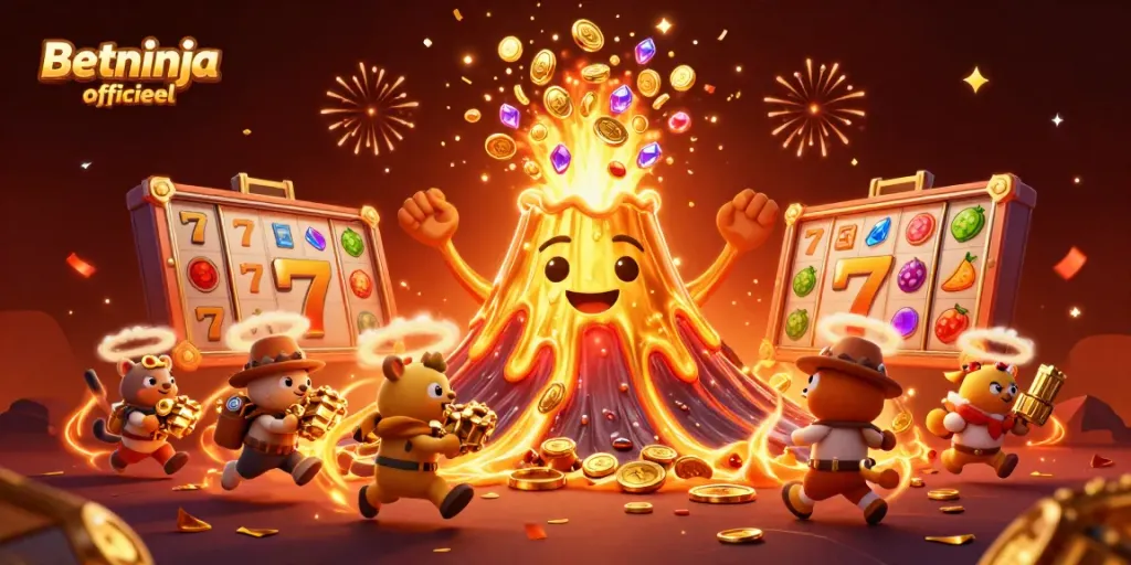 Vind Betninja officieel met een triomferende vulkaan die knallende jackpots en kleurrijke fruiten toont.