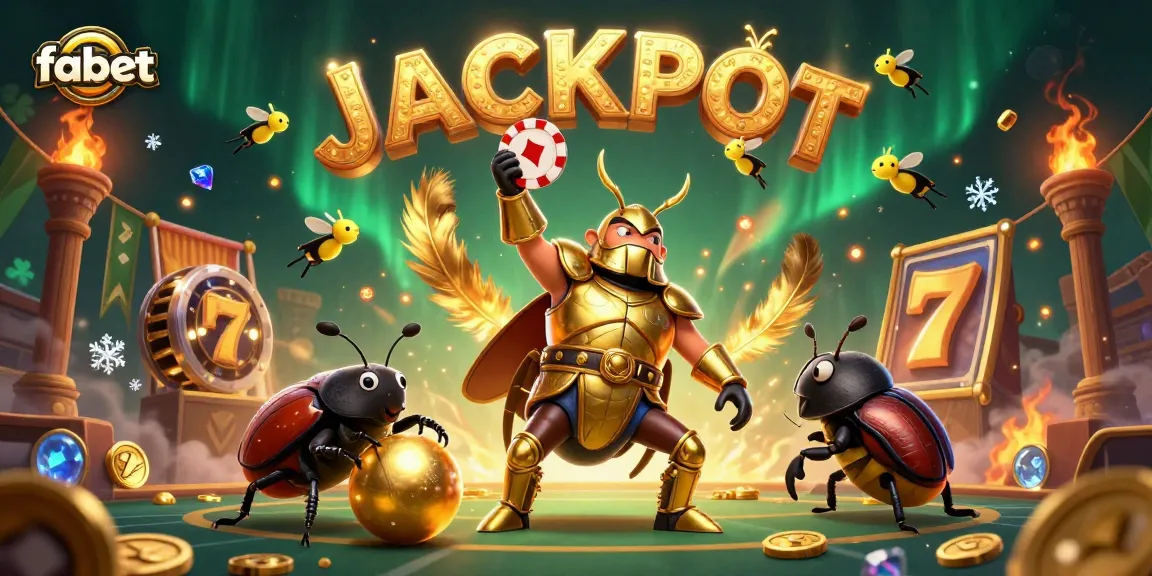 Engaging fabet casino scene with 3D beetles celebrating a jackpot amidst vibrant casino elements.