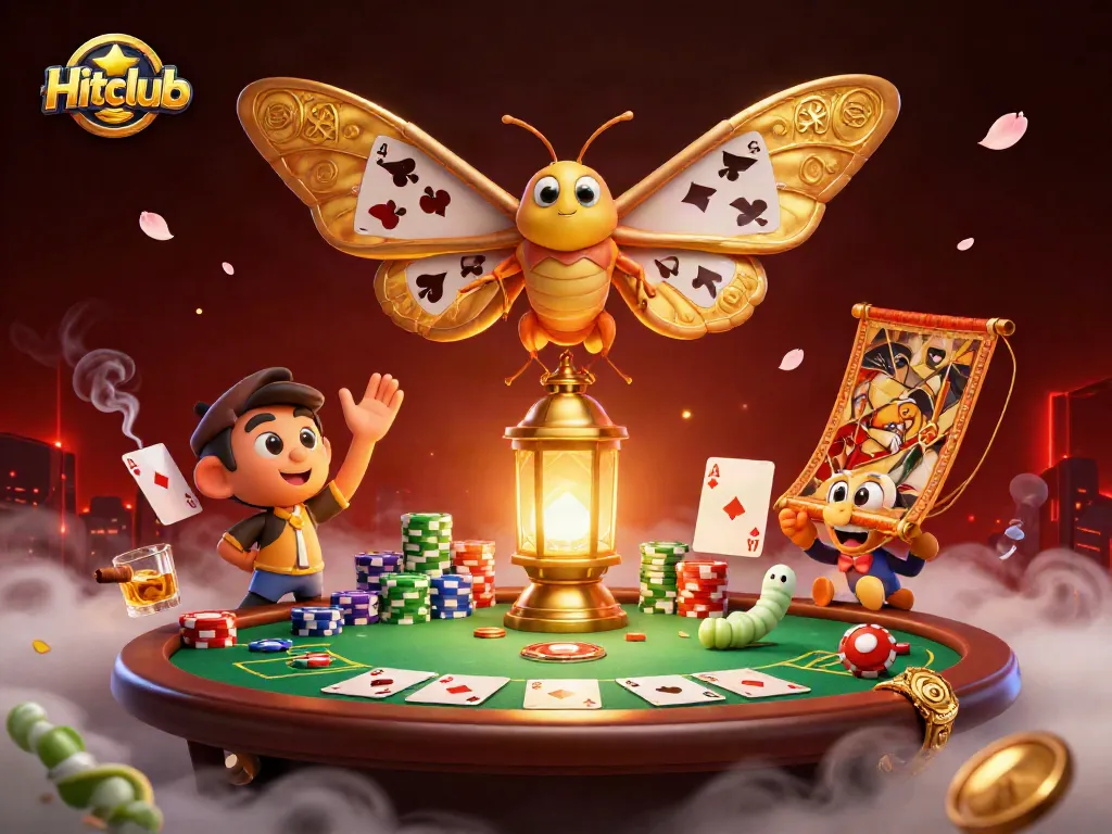 Hitclub players engage with vibrant casino games, featuring rich poker elements and dynamic characters.