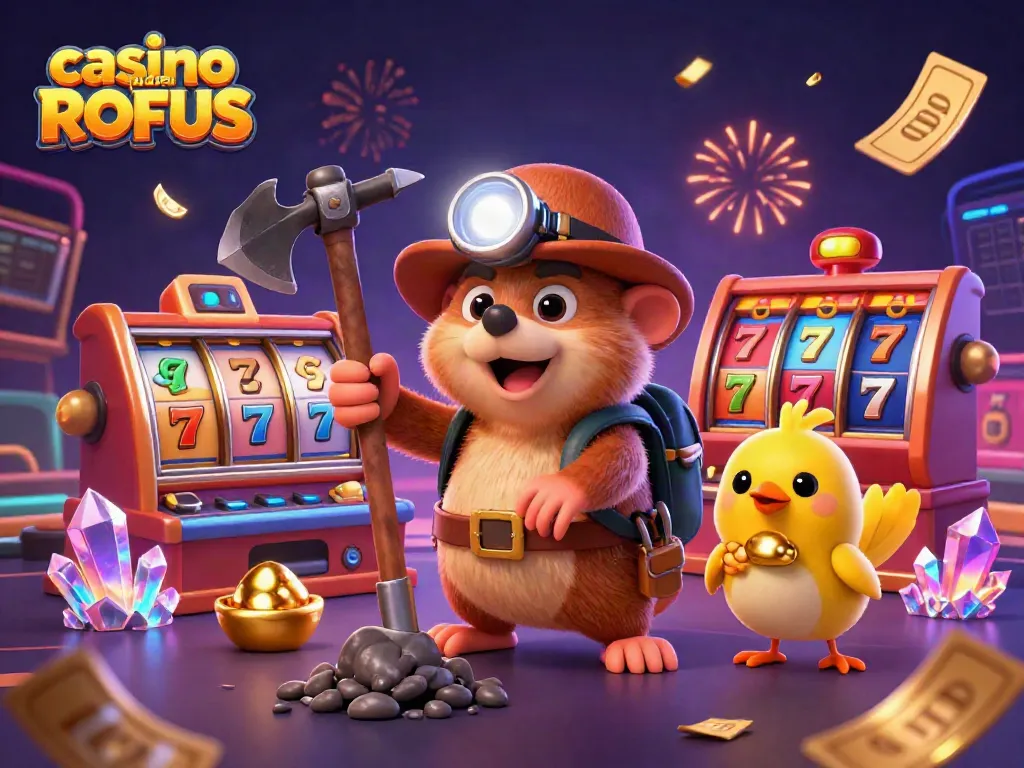 Experience engaging gameplay at casino uden ROFUS with colorful slot reels and vibrant casino elements.