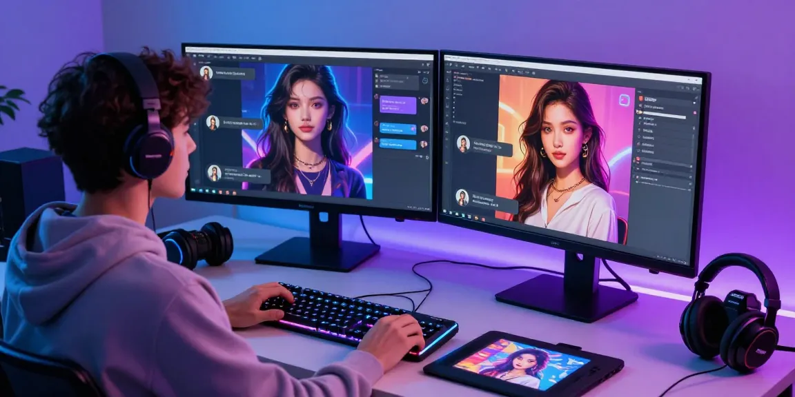 Engaging scene showcasing user interacting with nsfw ai character at modern workspace with vibrant visuals.