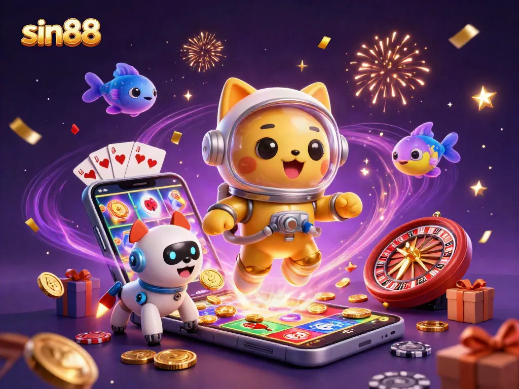 Experience thrilling fun with sin88's creative gaming universe in a vibrant digital illustration.