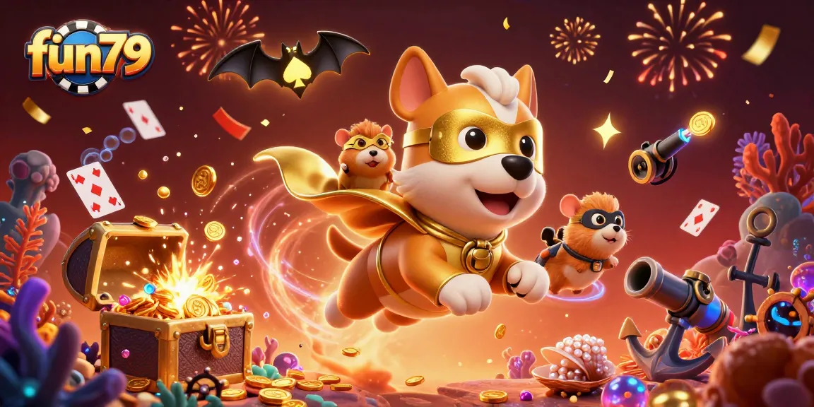 Experience thrilling fun79 adventures with superhero characters in a vibrant casino-themed scene.