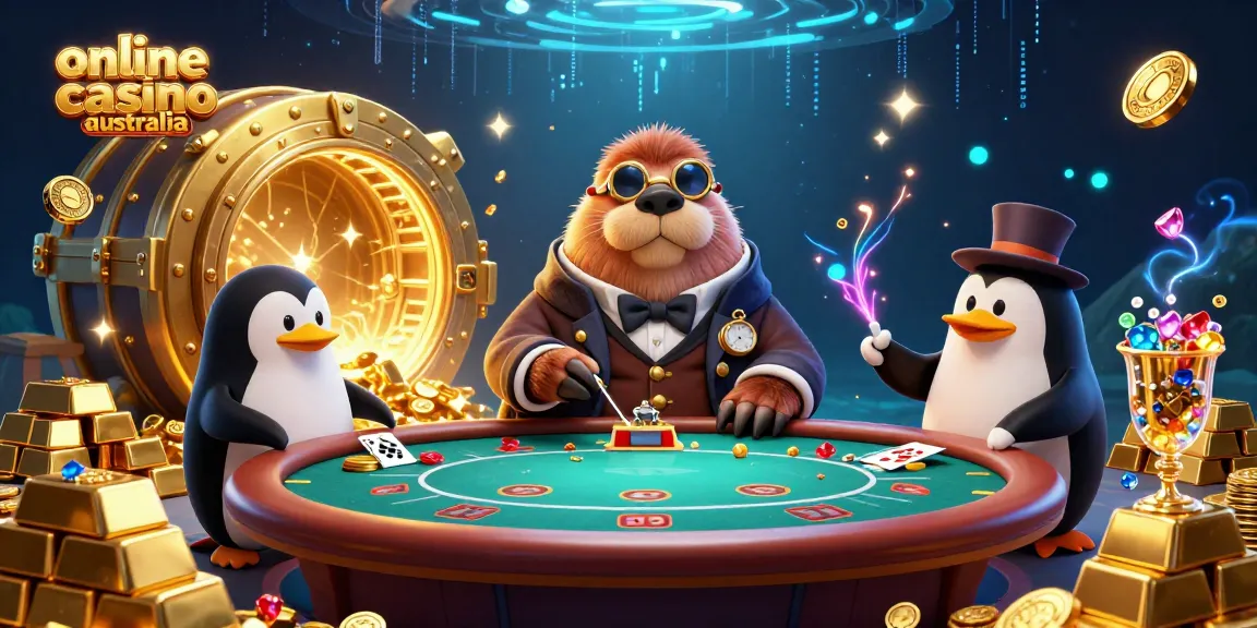 Experience a lively poker table scene at this online casino Australia with a jolly walrus, penguin dealer, and a bluffing pufferfish.