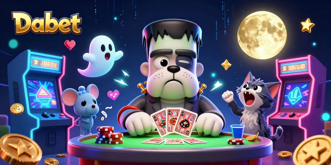 Dabet offers immersive card games with fun characters in a vibrant casino scene featuring spooky elements.