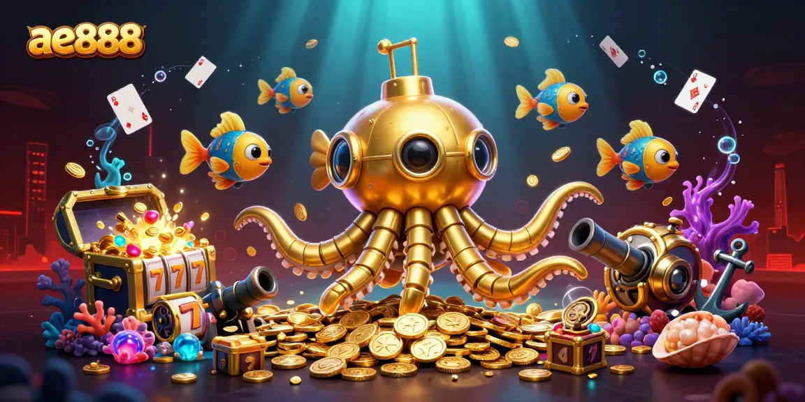 Engage in thrilling gameplay with ae888, visualizing underwater casino excitement and vibrant treasures.